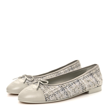 Chanel Tweed Lambskin Cap Toe Ballerina Flats 39 Grey Multicolor 4 of 10