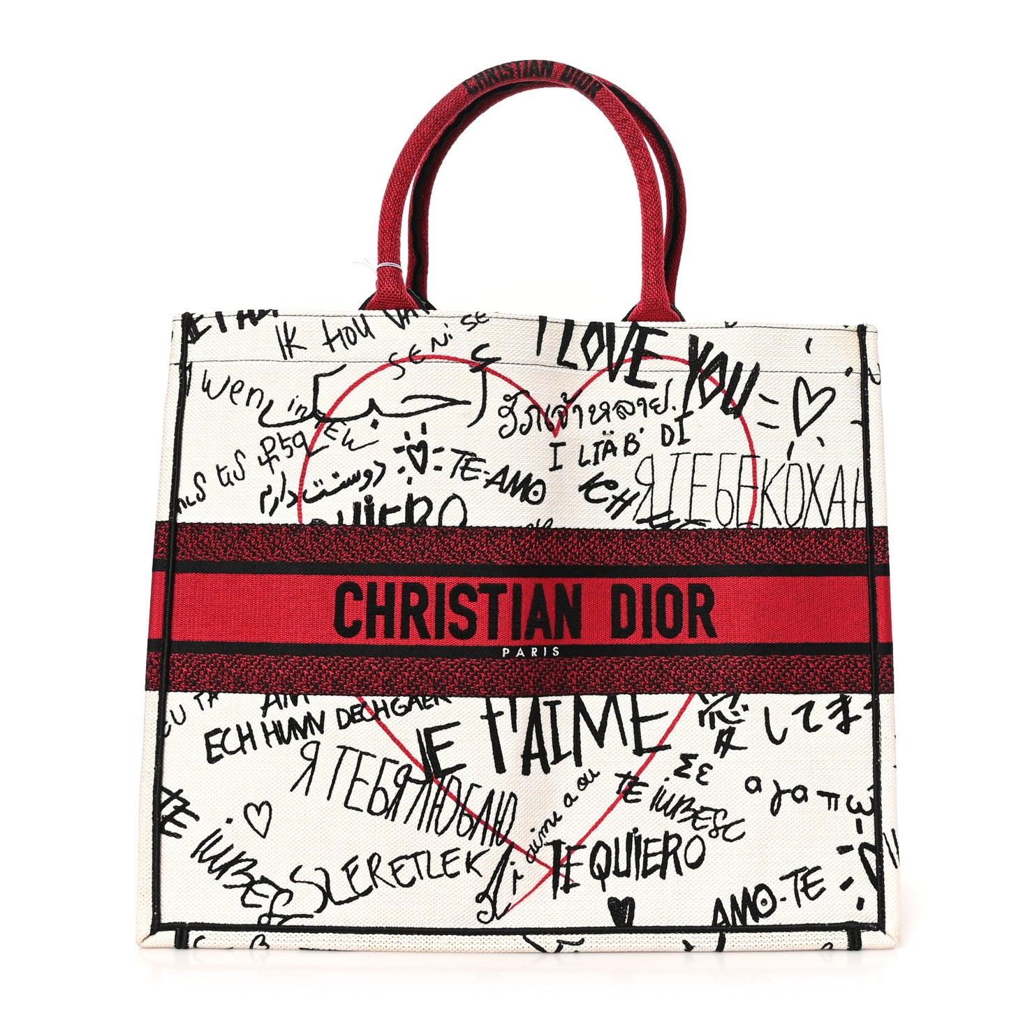 Canvas Embroidered Large Dioramour Graffiti Book Tote Latte Multicolor