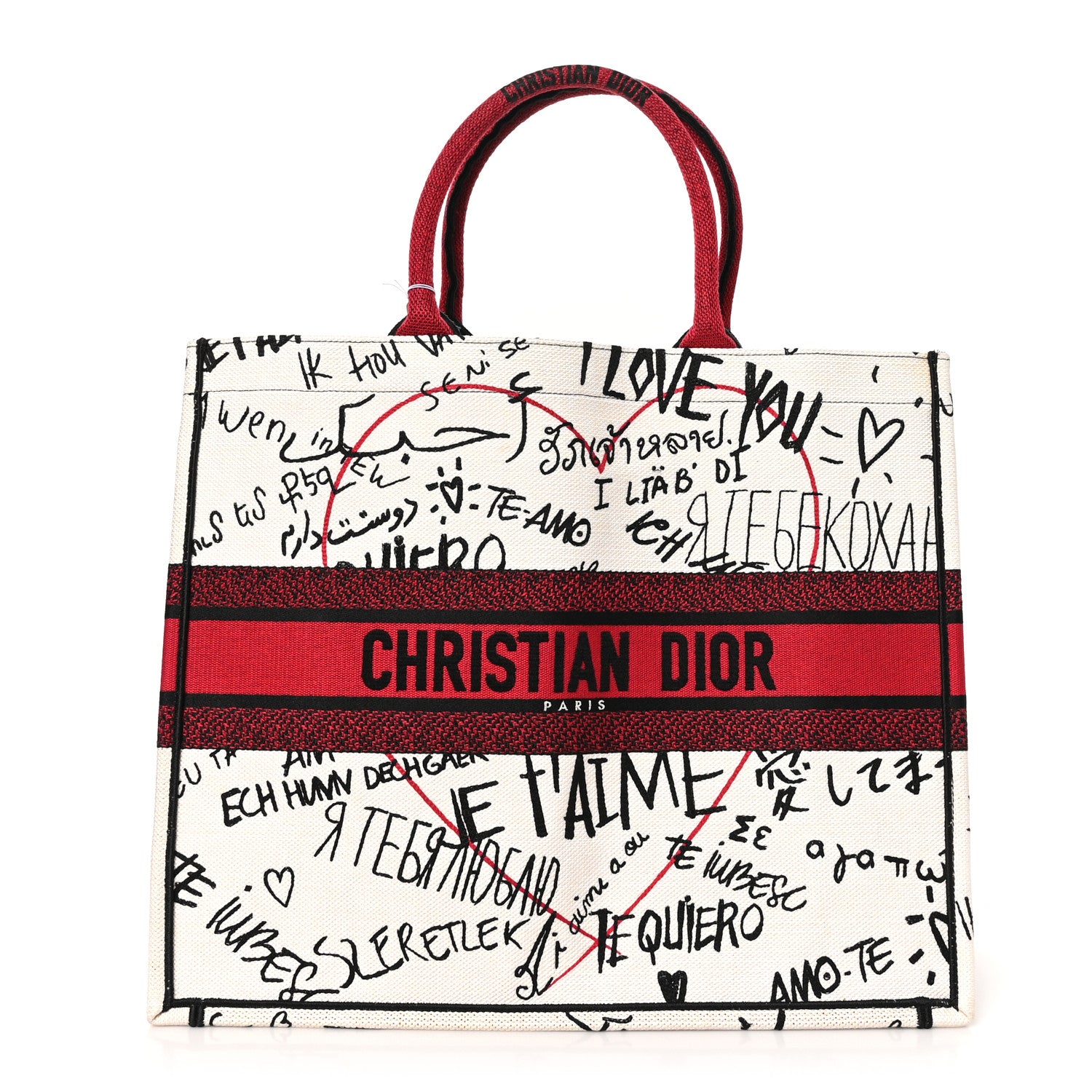 Christian Dior Canvas Embroidered Large Dioramour Graffiti Book Tote Latte Multicolor 1 of 10