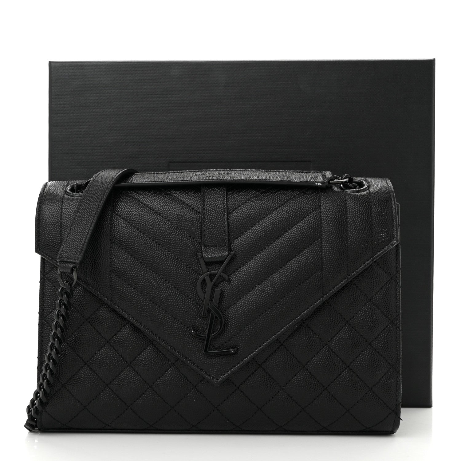 Saint Laurent Grain De Poudre Textured Mixed Matelasse Triquilt Medium Monogram Monochrome Satchel Black 12 of 12