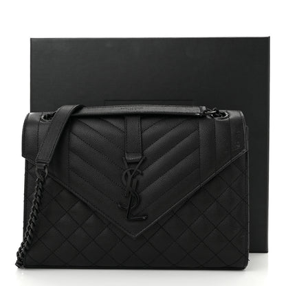 Saint Laurent Grain De Poudre Textured Mixed Matelasse Triquilt Medium Monogram Monochrome Satchel Black 12 of 12