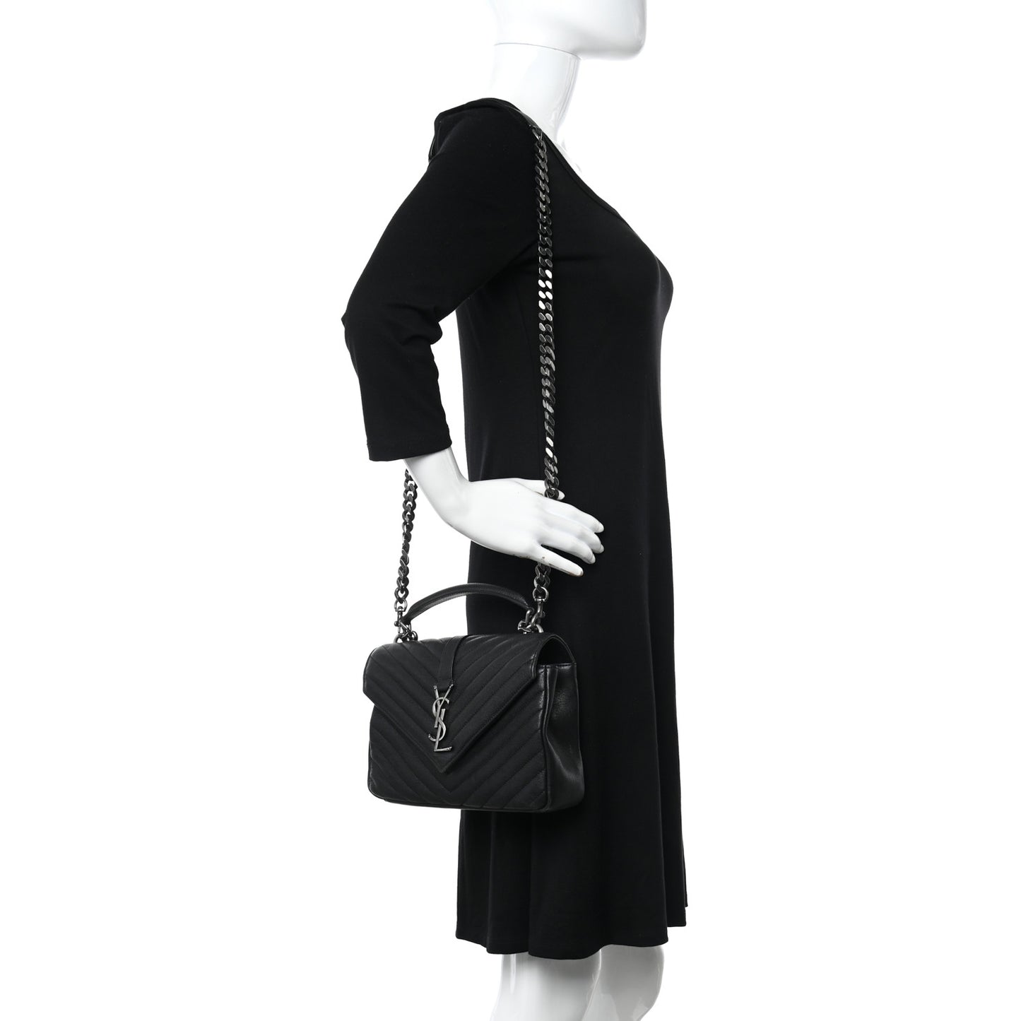Sheepskin Matelasse Chevron Monogram Medium College Bag Black