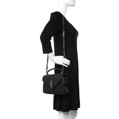 Saint Laurent Sheepskin Matelasse Chevron Monogram Medium College Bag Black 2 of 11