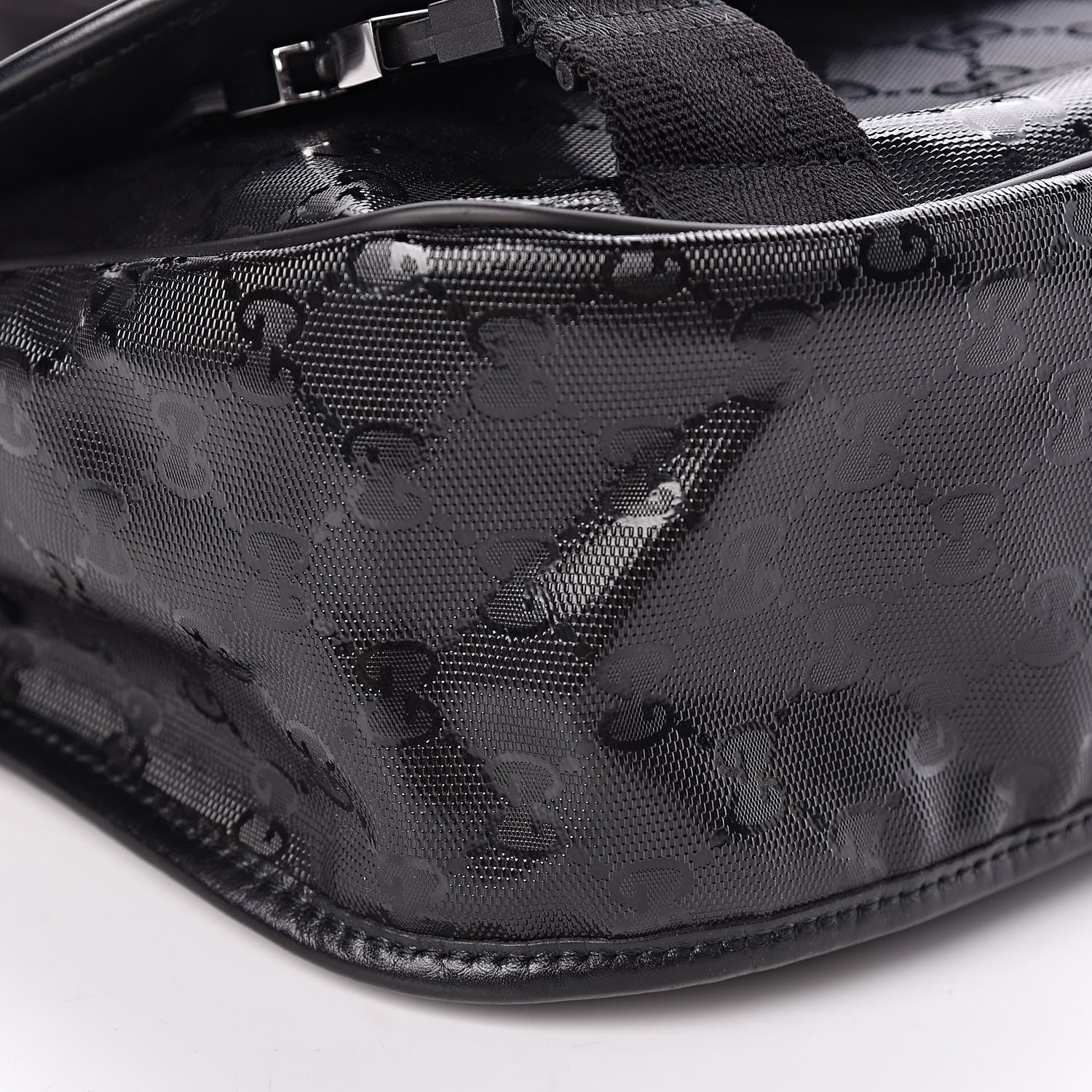 Gucci Imprime Monogram Medium Double Buckle Flap Messenger Bag Black 9 of 10