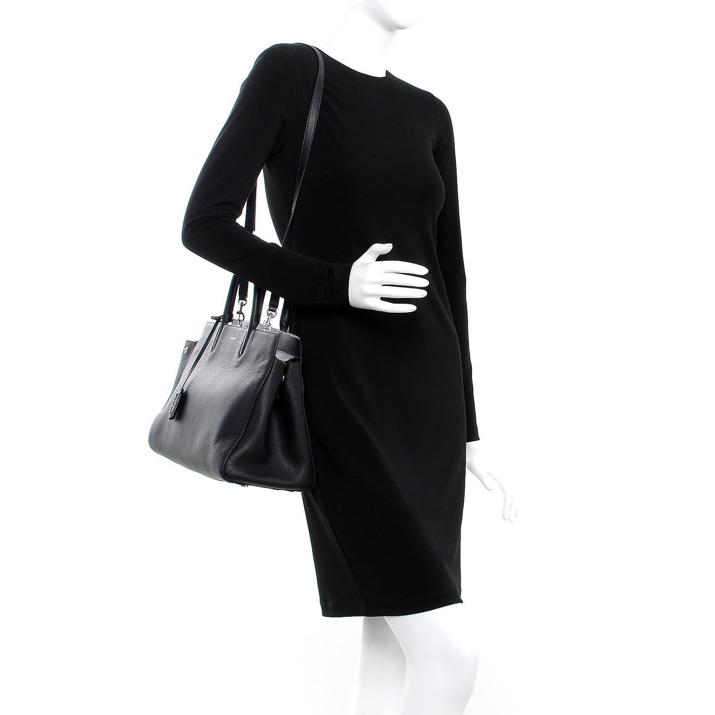 Grained Calfskin Medium Rive Gauche Cabas Black