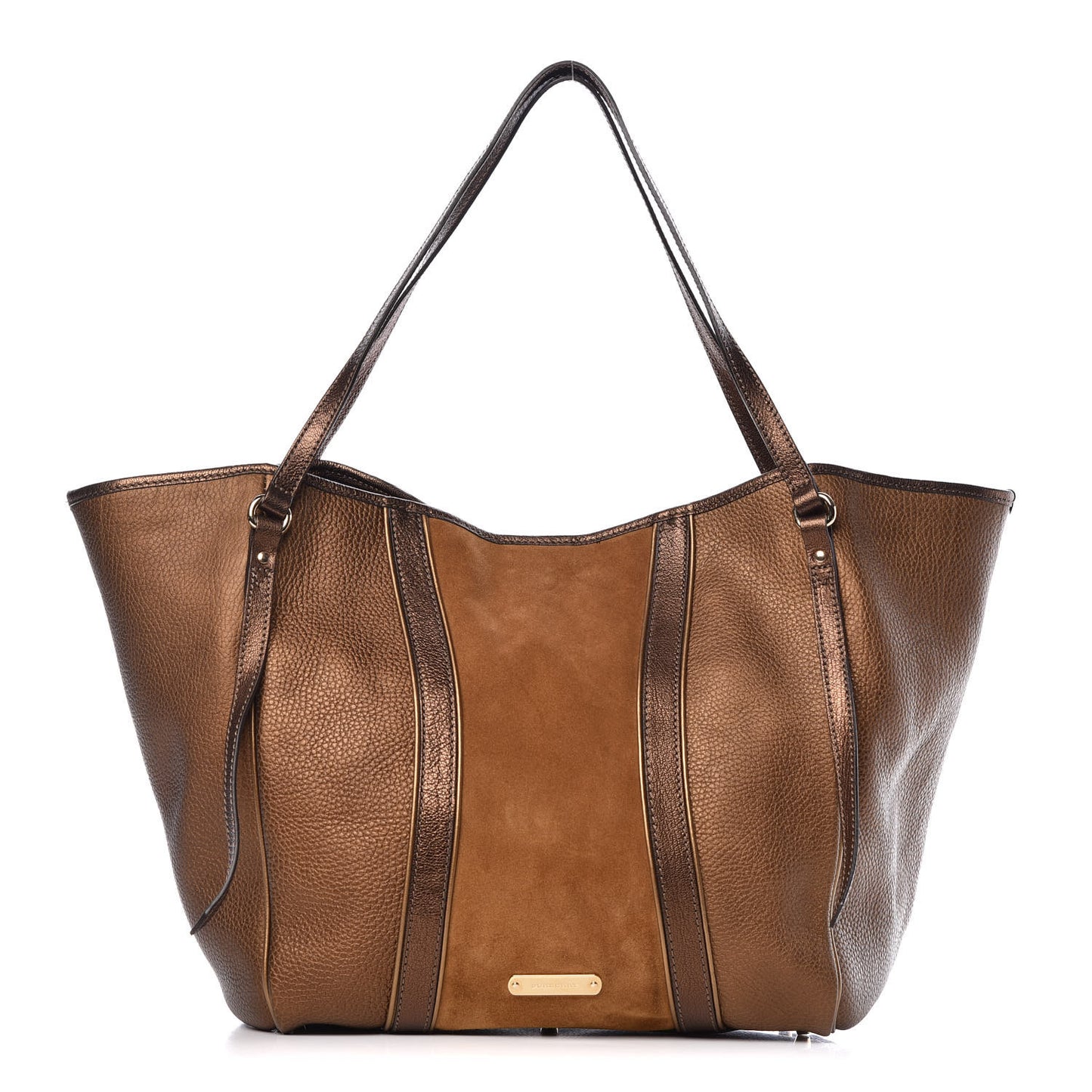 Metallic Calfskin Suede Colorblock Canterbury Tote Brown