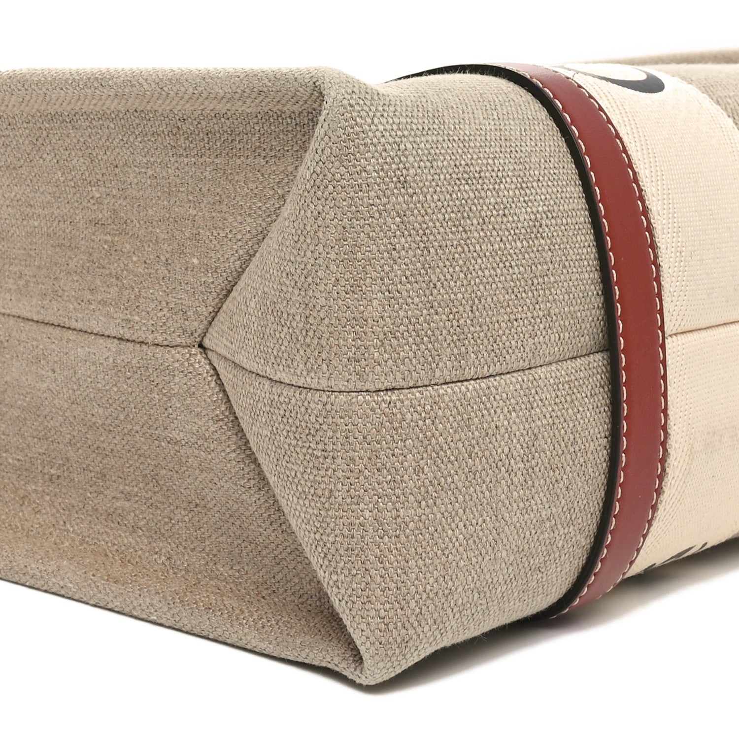 Chloe Linen Calfskin Medium Woody Ribbon Tote White Brown 9 of 10