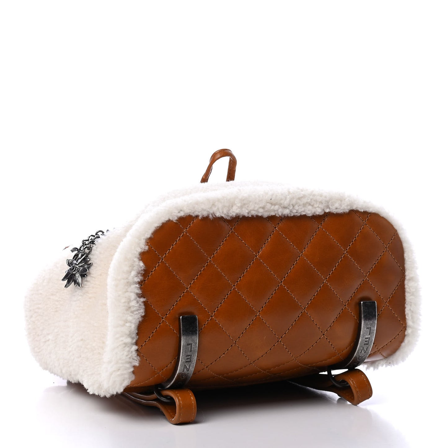 Glazed Calfskin Shearling Quilted Small Mountain Backpack Brown