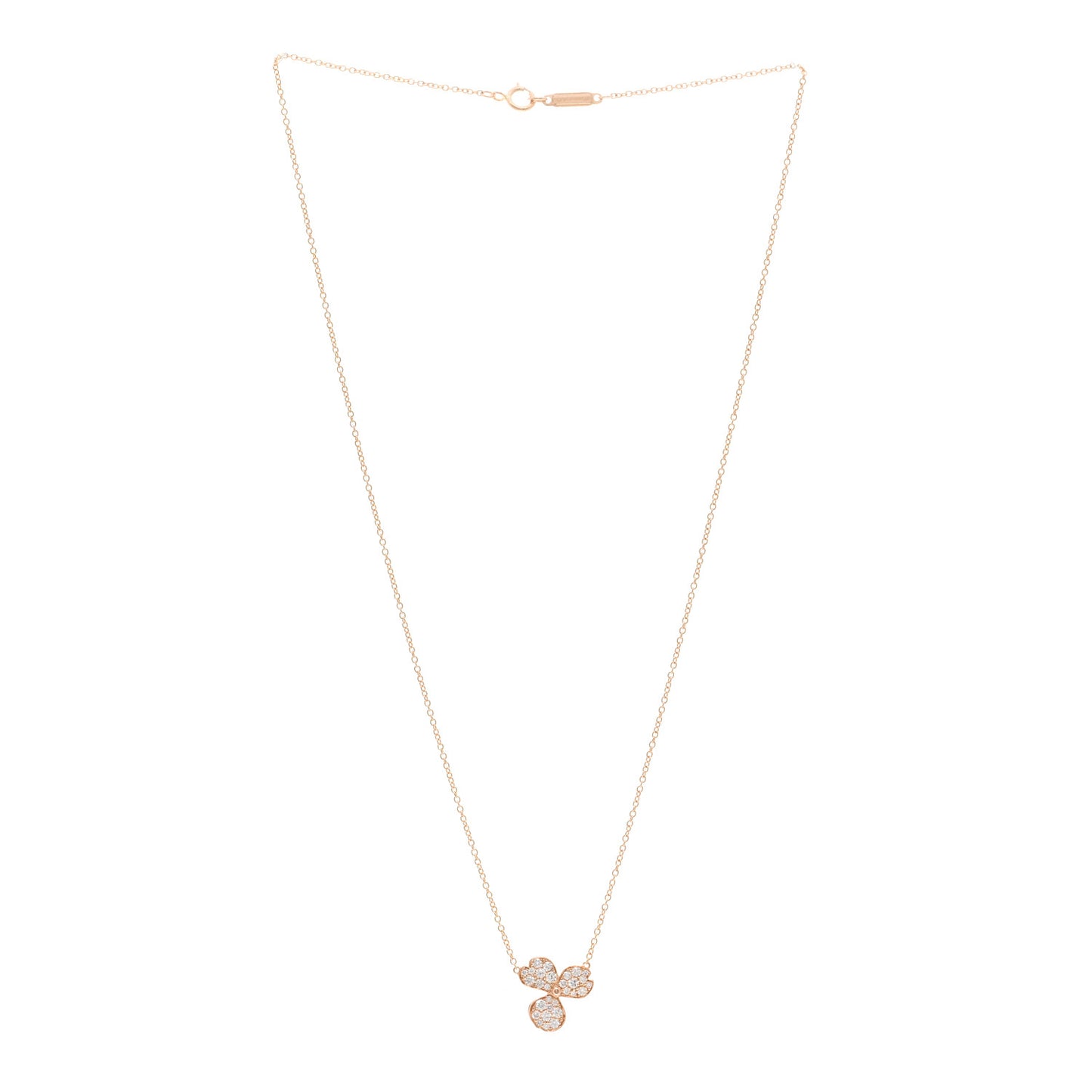 18K Rose Gold Diamond Paper Flowers Pave Pendant Necklace