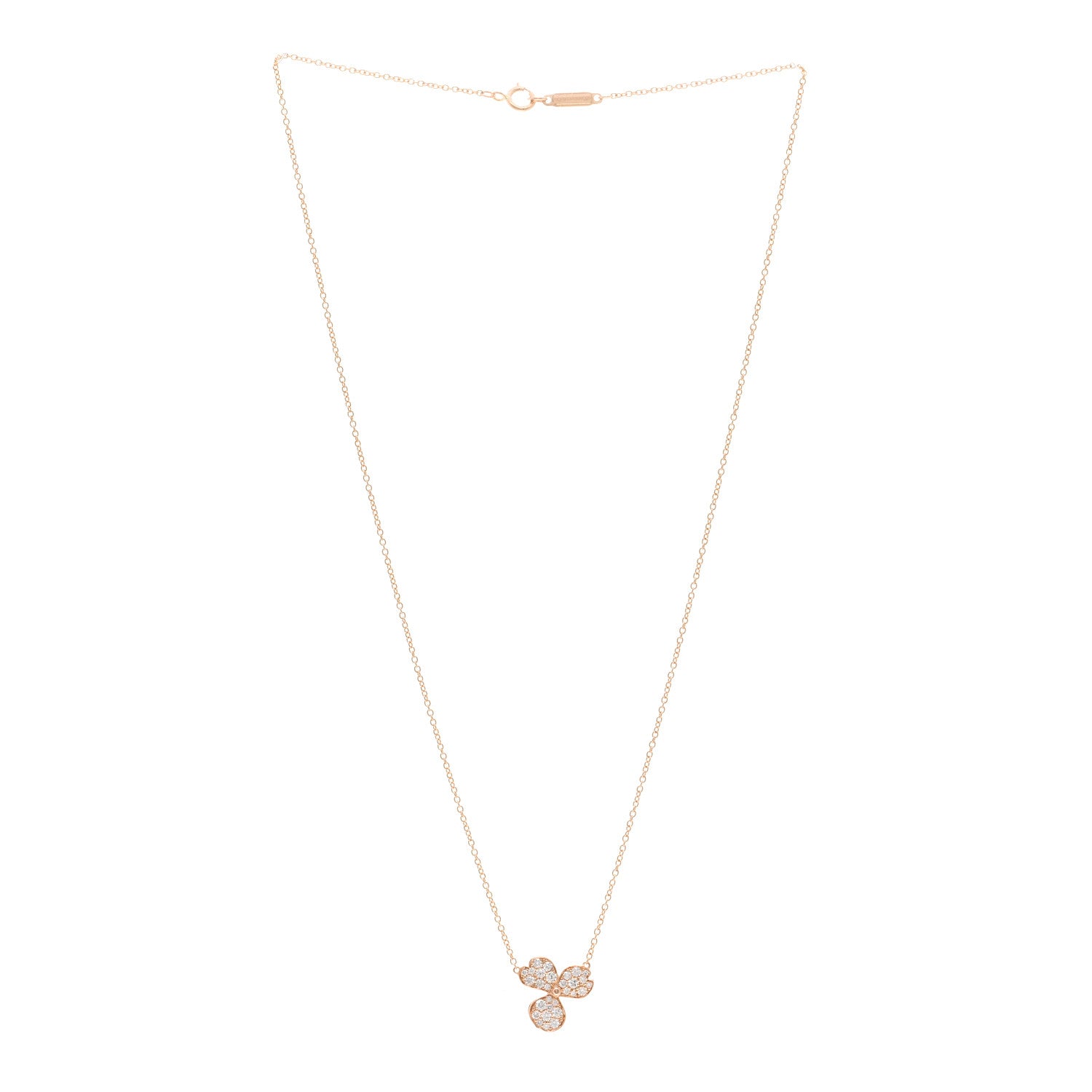 Tiffany 18K Rose Gold Diamond Paper Flowers Pave Pendant Necklace 3 of 4