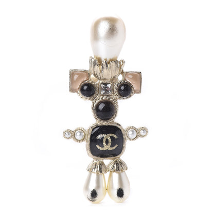 Chanel Gripoix Pearl CC Brooch Black Gold 1 of 5