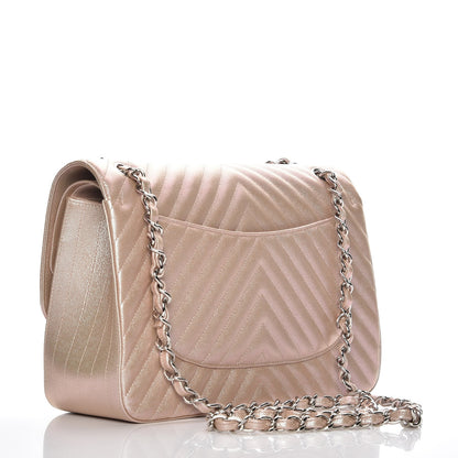Chanel Metallic Caviar Chevron Quilted Jumbo Double Flap Light Gold 3 of 8