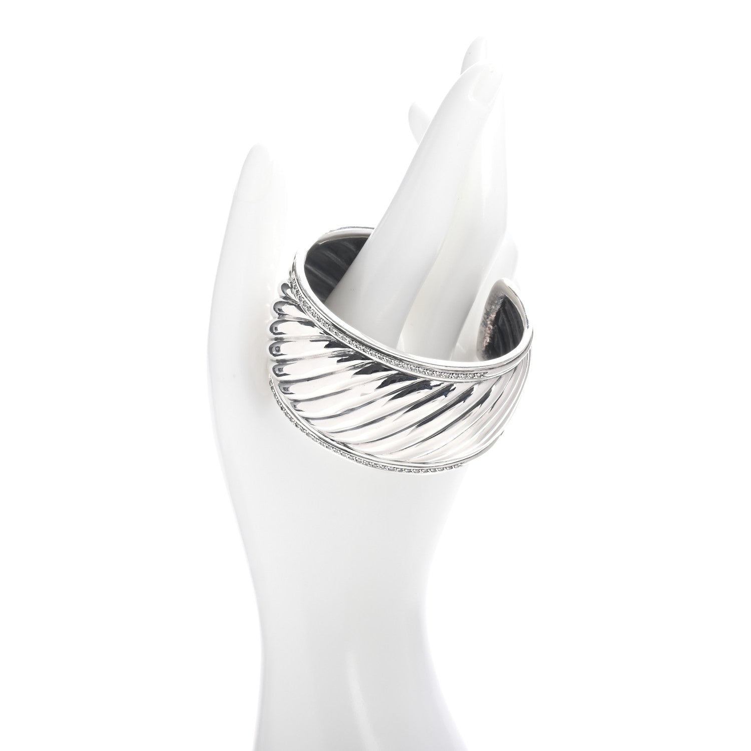 David Yurman Sterling Silver Diamond 41mm Sculpted Cable Cuff Bracelet 2 of 4