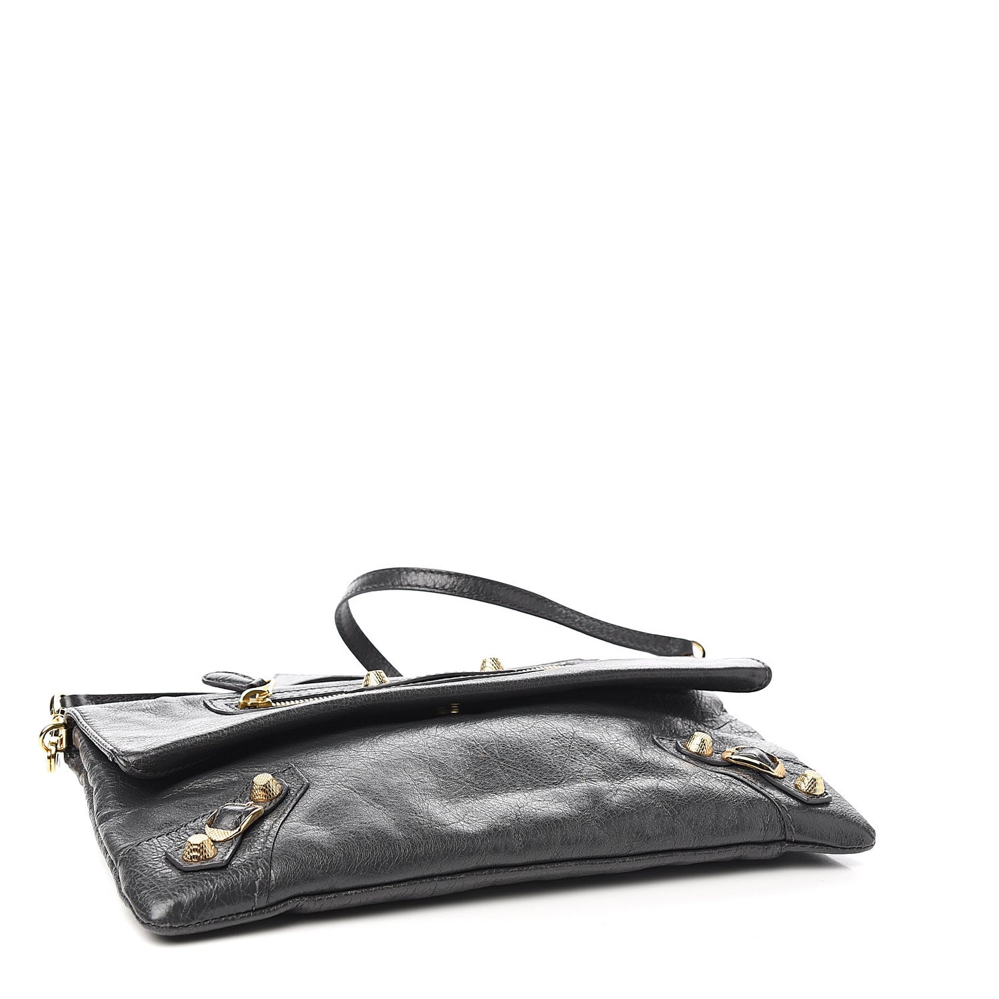 Agneau Giant 12 Gold Hardware Envelope Strap Clutch Gris Fossile