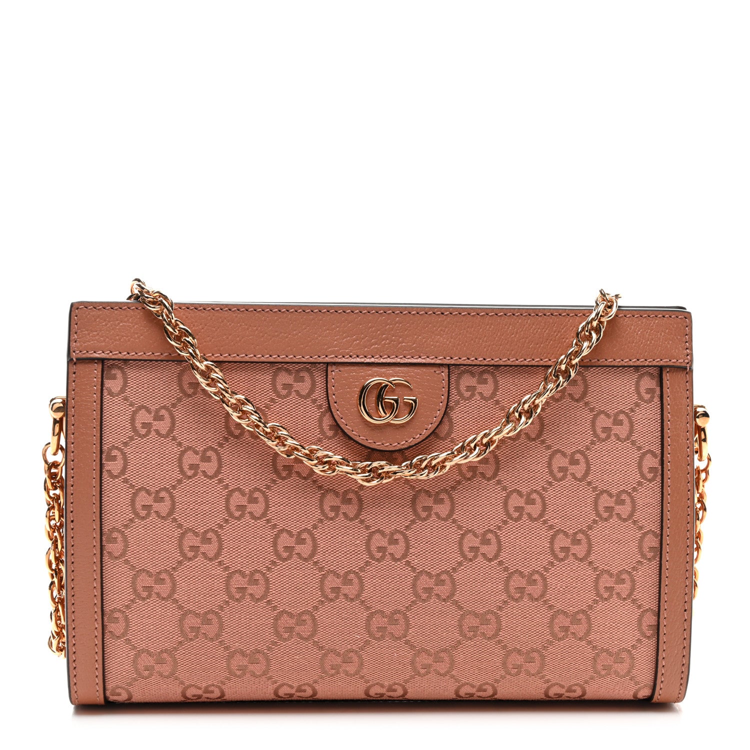 Gucci Monogram Textured Dollar Calfskin Small Ophidia Chain Shoulder Bag Cloche Rose Pink 1 of 9
