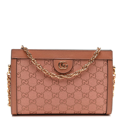 Gucci Monogram Textured Dollar Calfskin Small Ophidia Chain Shoulder Bag Cloche Rose Pink 1 of 9