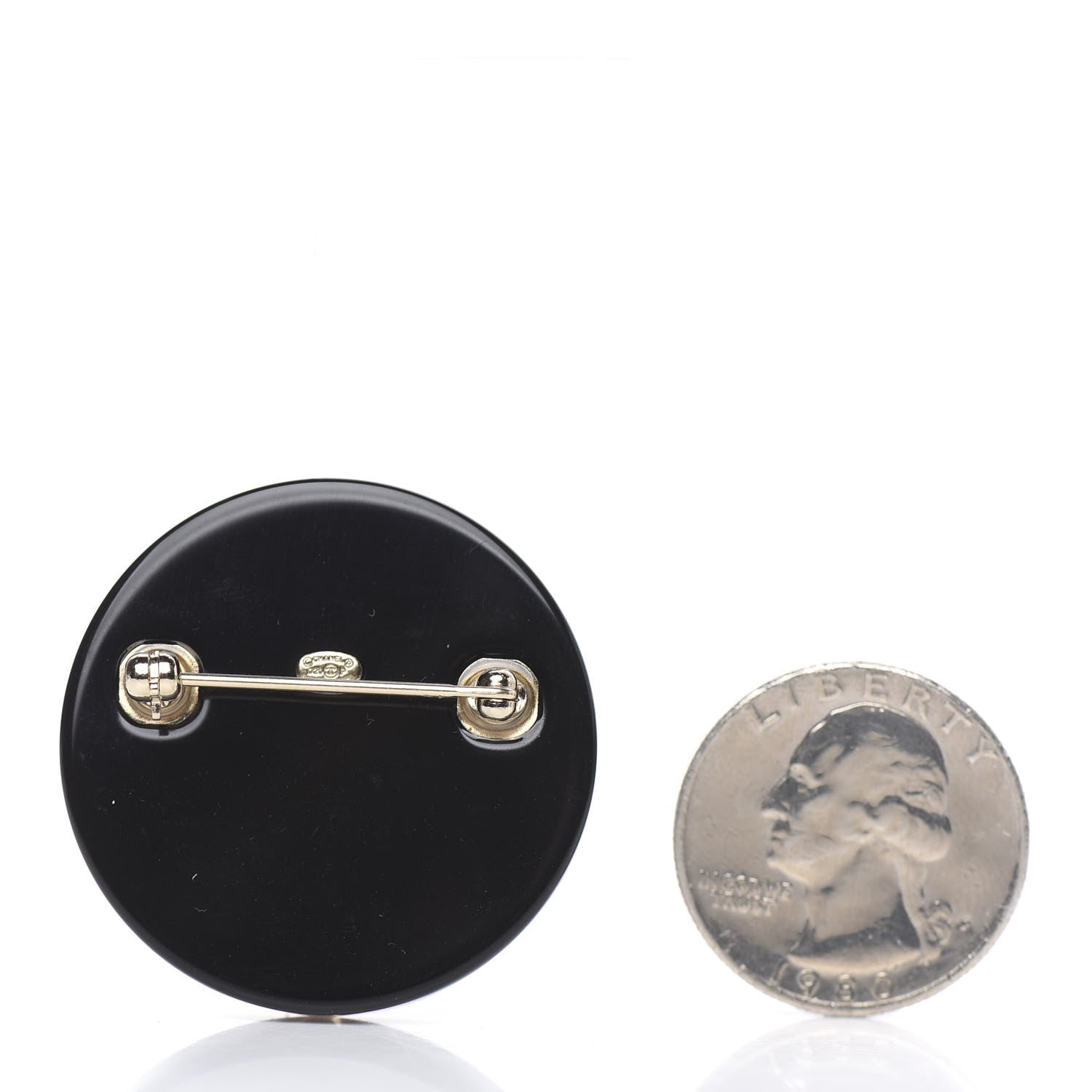 Chanel Resin Pearl Metal CC Record Brooch Gold Black Pink Pearly White 2 of 3