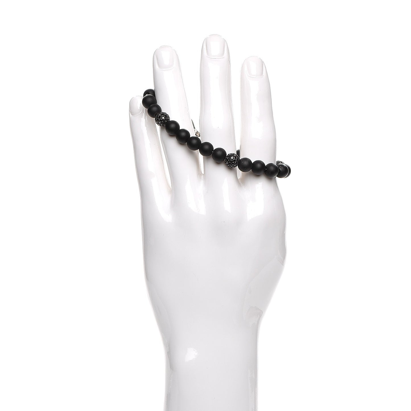 Sterling Silver Black Diamond Onyx 8mm Spiritual Beads Bracelet