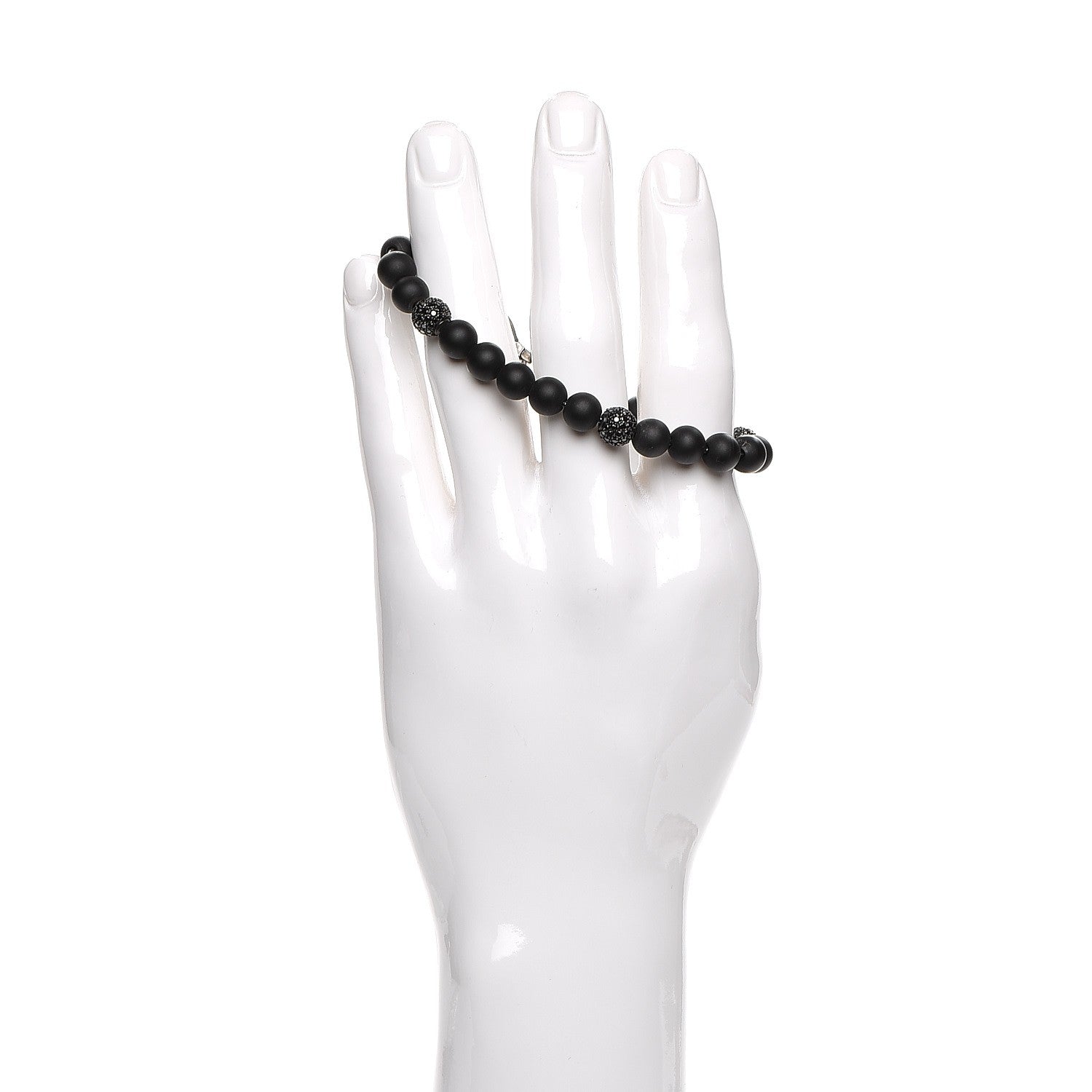 David Yurman Sterling Silver Black Diamond Onyx 8mm Spiritual Beads Bracelet 2 of 7