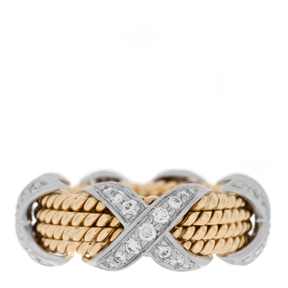 Tiffany 18K Yellow Gold Platinum Diamond Schlumberger Rope Four Row X Ring 50 5.25 1 of 6