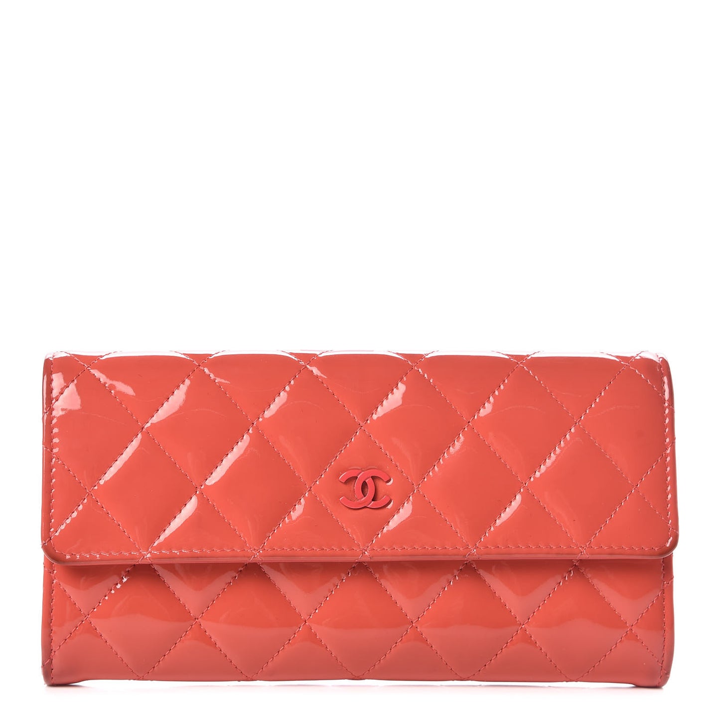 Patent Calfskin Quilted Large Flap Wallet Dark Pink