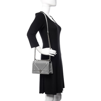 Christian Dior Metallic Patent Micro-Cannage Small Diorama Flap Bag Silver 2 of 9