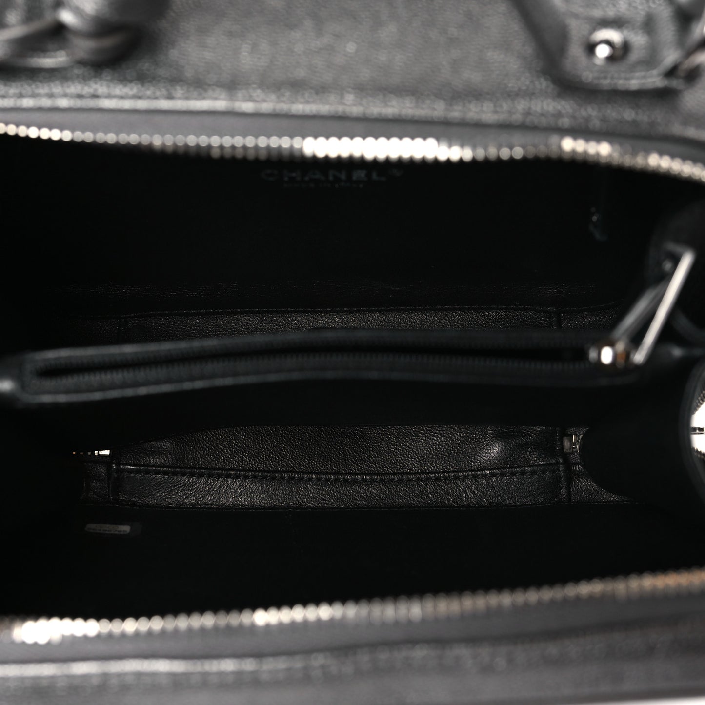 Metallic Caviar Quilted Medium CC Filigree Vanity Case Dark Silver