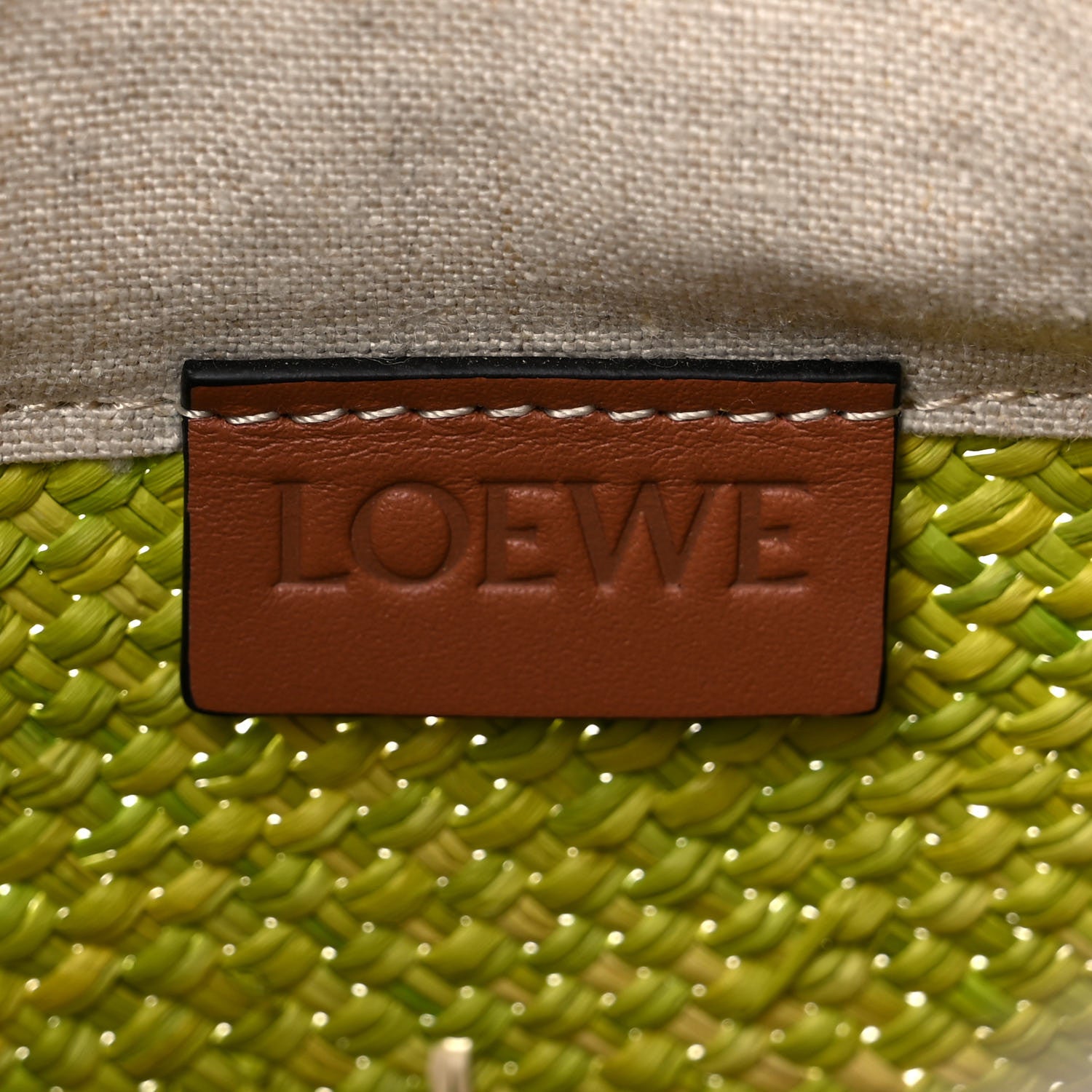 Loewe Calfskin Raffia Anagram Basket Tote Bag Kiwi 7 of 9