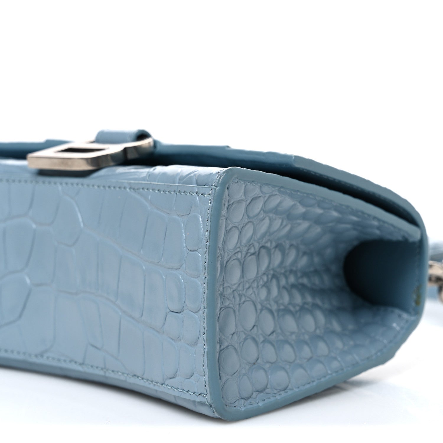 Balenciaga Shiny Calfskin Crocodile Embossed Hourglass Top Handle Bag XS Blue Grey 11 of 11
