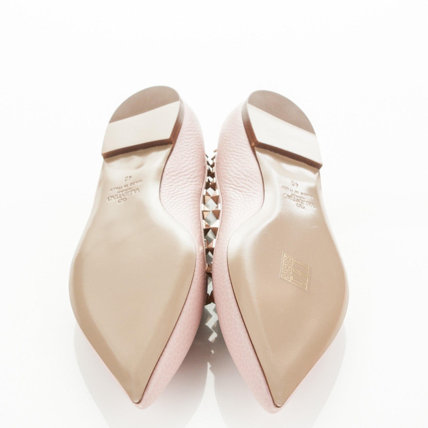 Valentino Garavani Pebbled Calfskin Rockstud Ballerina Flats 40 Water Rose 5 of 9