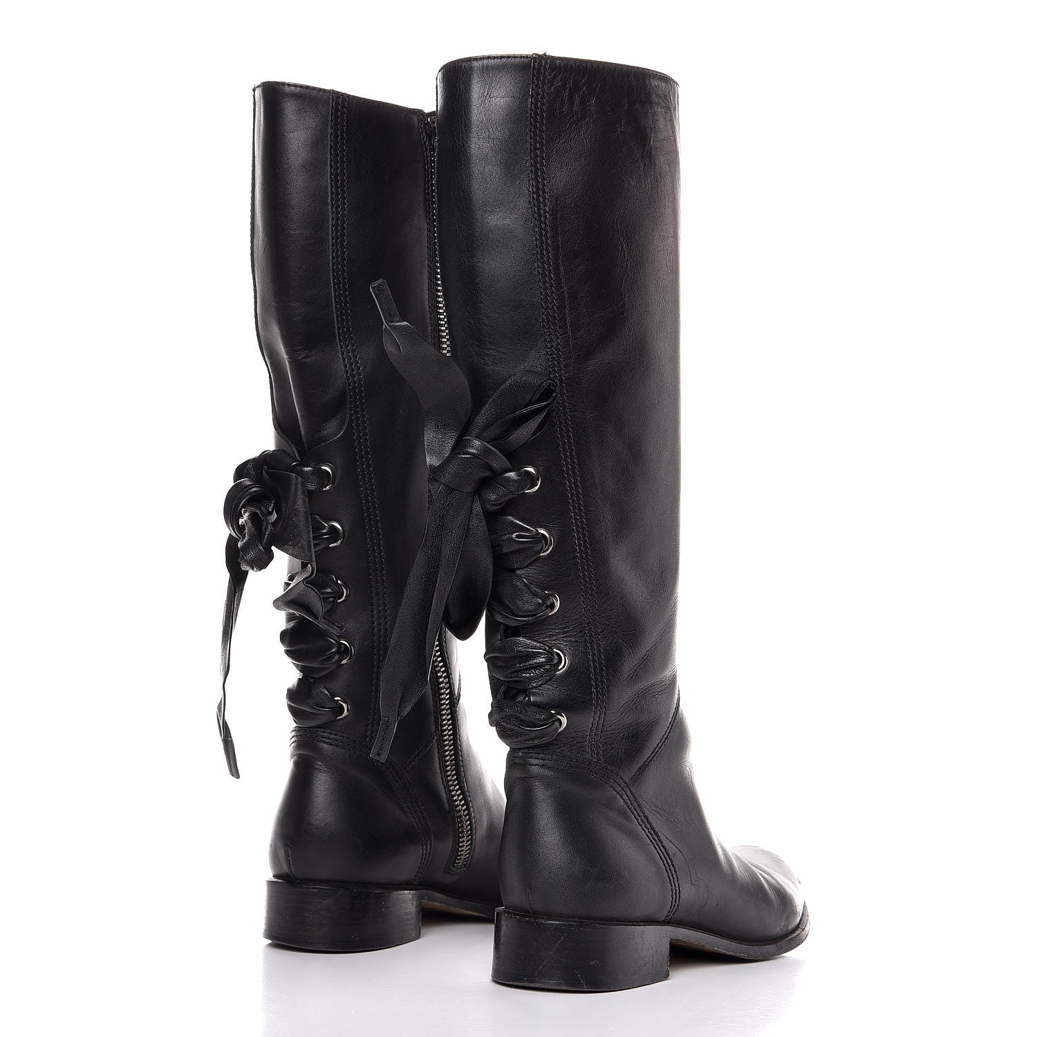 Valentino Garavani Nappa Ascot Ribbon Lace Up Riding Boots 37 Black 4 of 11