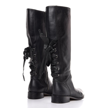 Valentino Garavani Nappa Ascot Ribbon Lace Up Riding Boots 37 Black 4 of 11