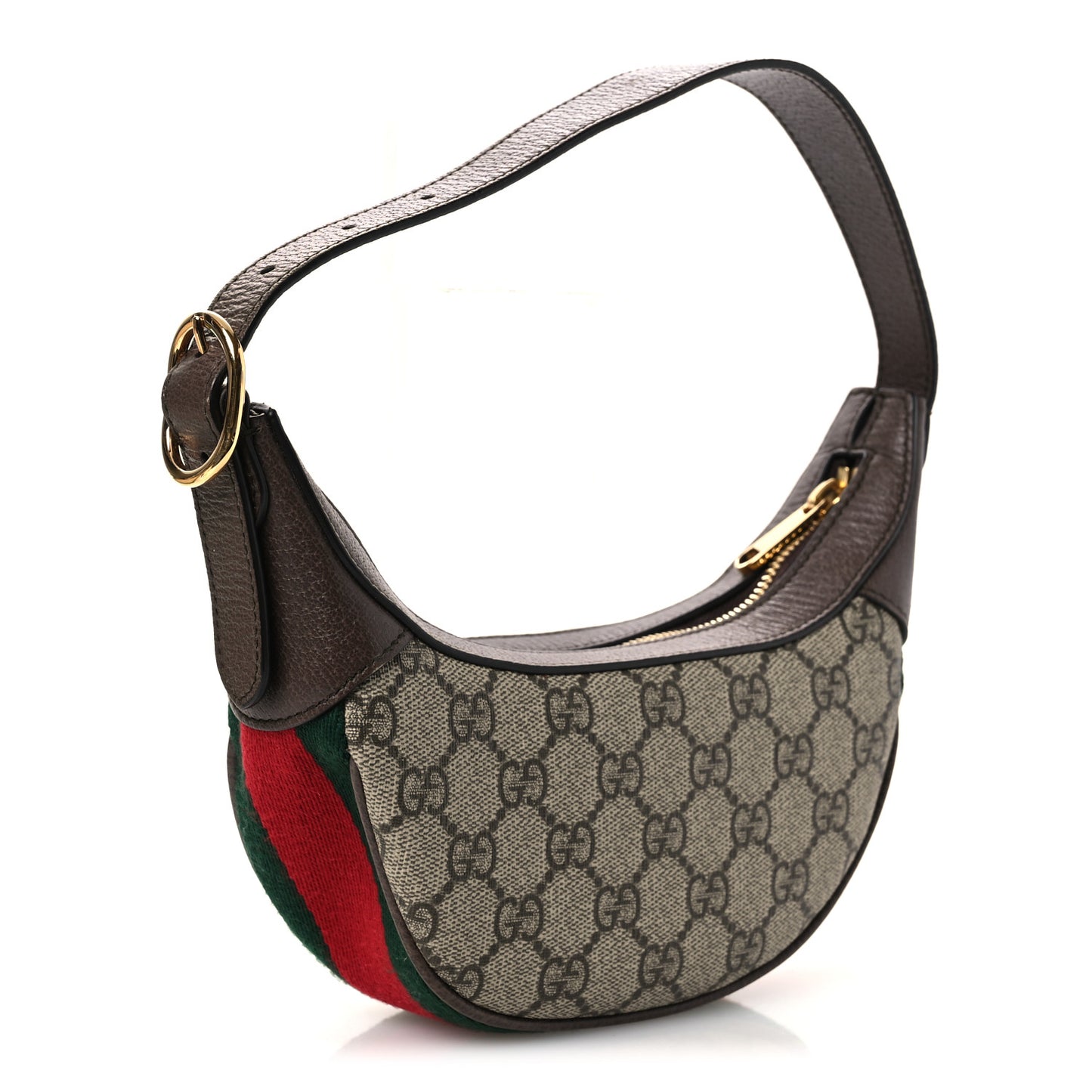 GG Supreme Monogram Textured Calfskin Web Mini Ophidia Half Moon Hobo Beige Ebony New Acero Beige Ebony New Acero