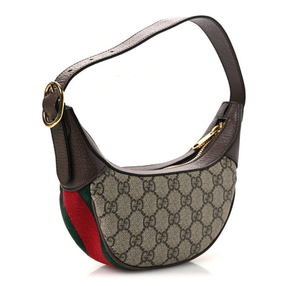 Gucci GG Supreme Monogram Textured Calfskin Web Mini Ophidia Half Moon Hobo Beige Ebony New Acero Beige Ebony New Acero 3 of 12