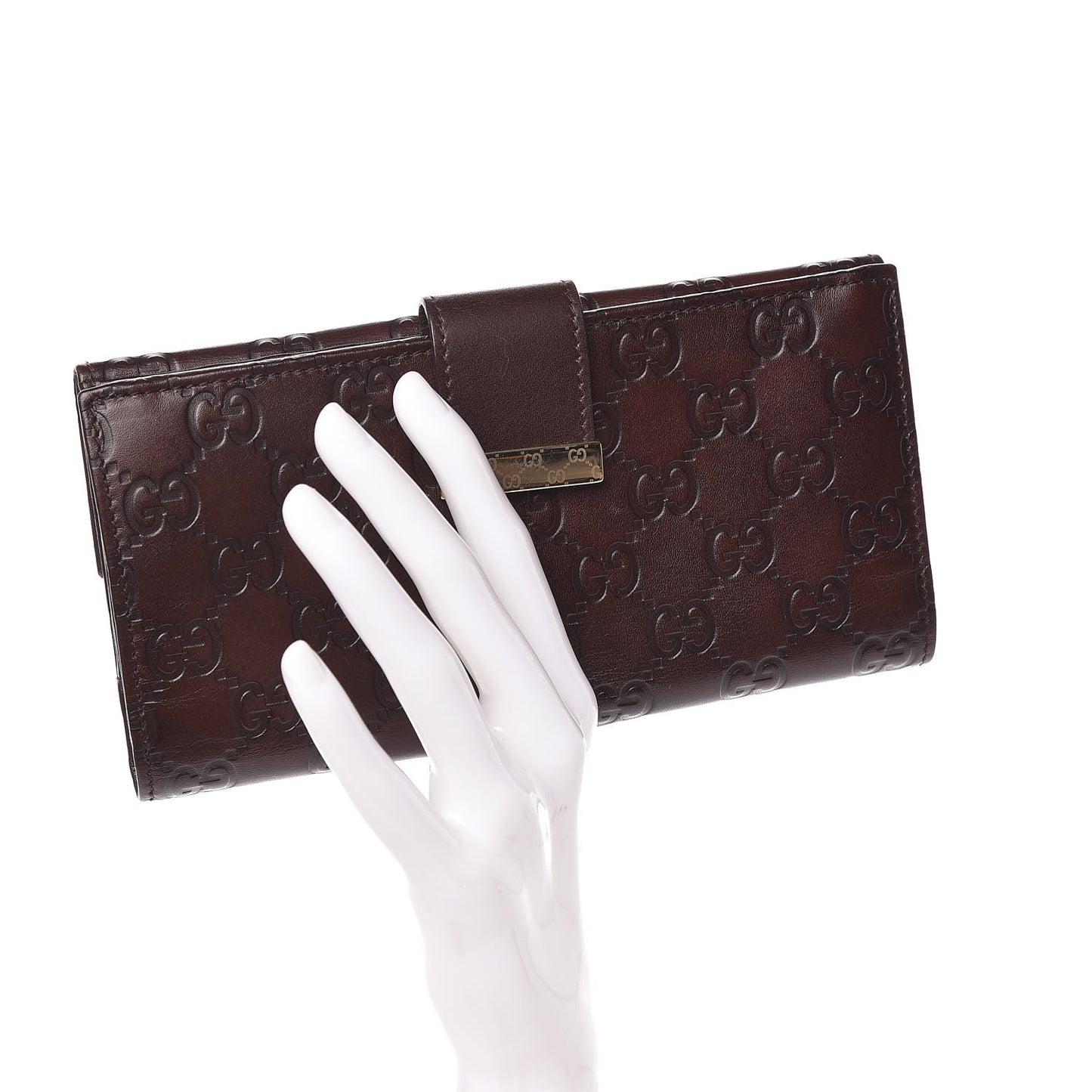 Guccissima Margaux Calfskin Icon Bar Continental Flap Wallet Chocolate