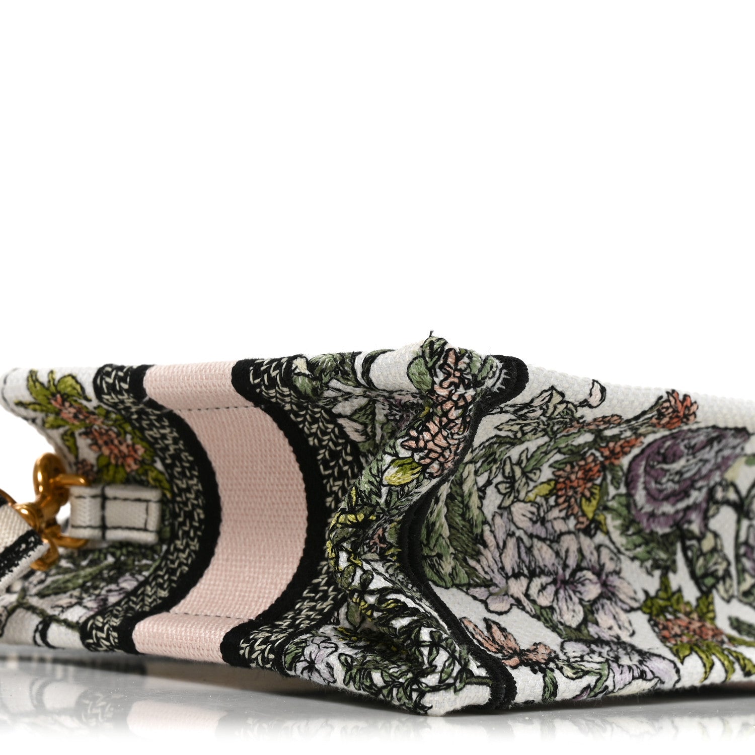 Christian Dior Canvas Embroidered Flowers Mini Book Tote With Strap White Multicolor 9 of 10