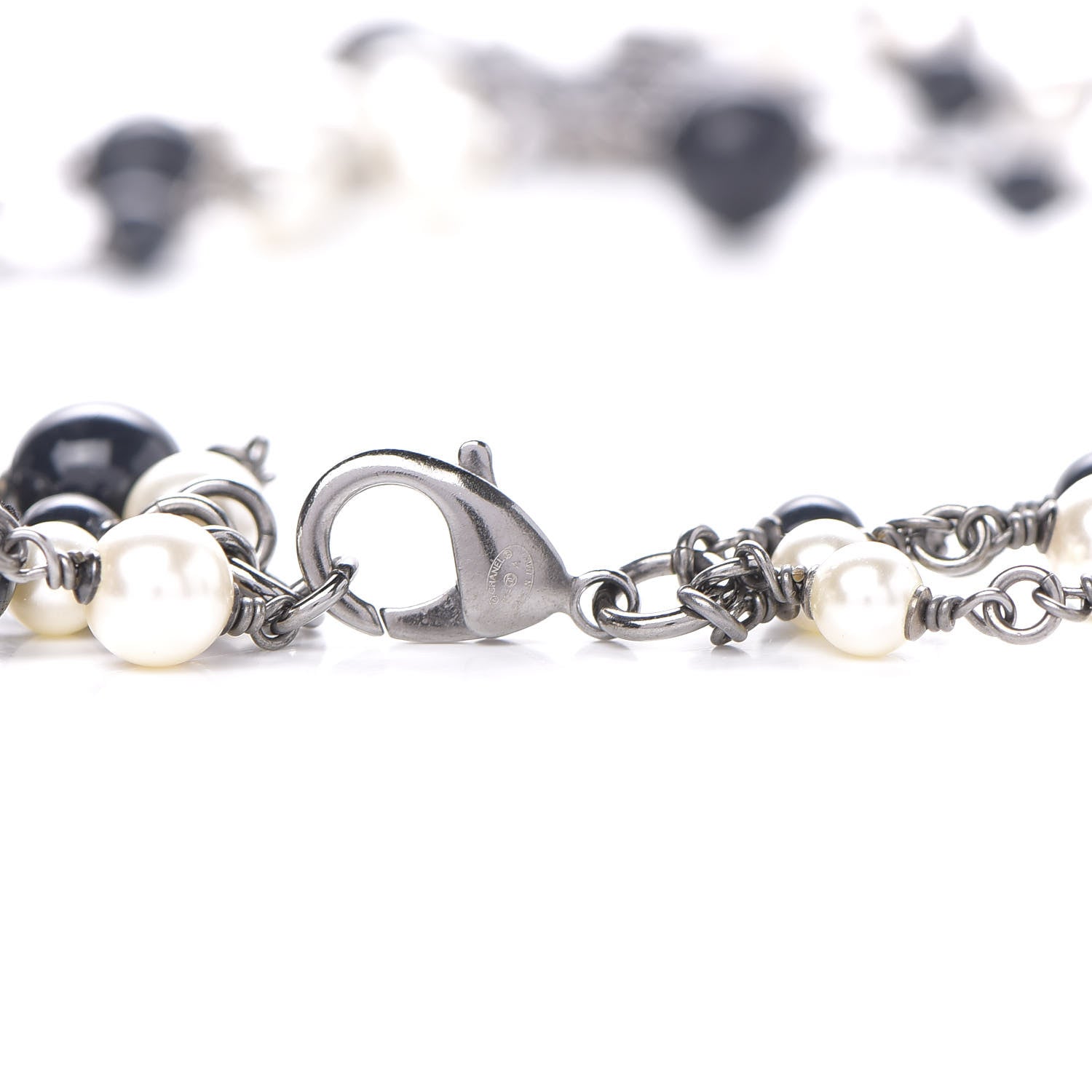 Chanel Resin Beaded CC Multi Strand Long Necklace Navy Black White 3 of 4