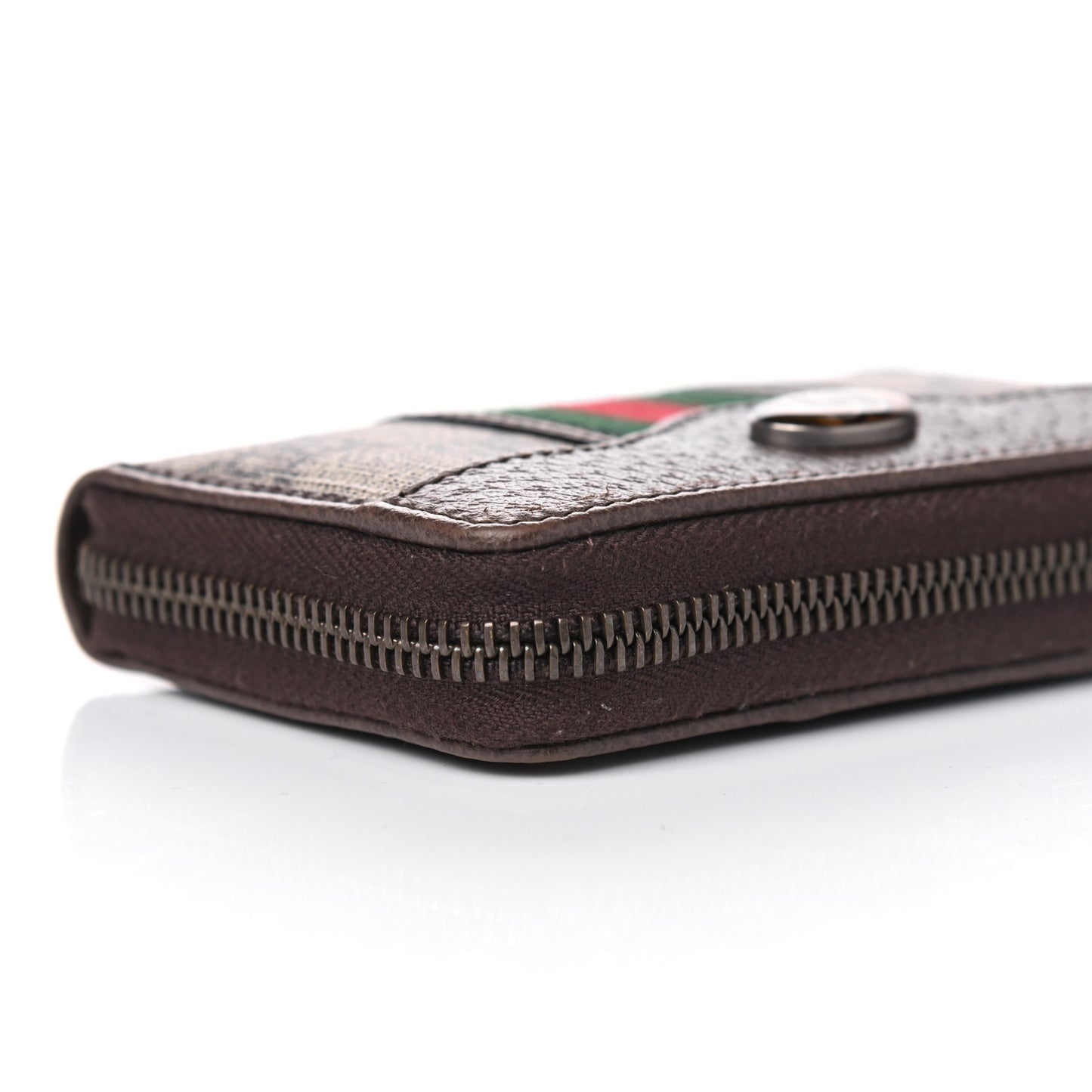 GG Supreme Web Ophidia Zip Around Card Case Brown