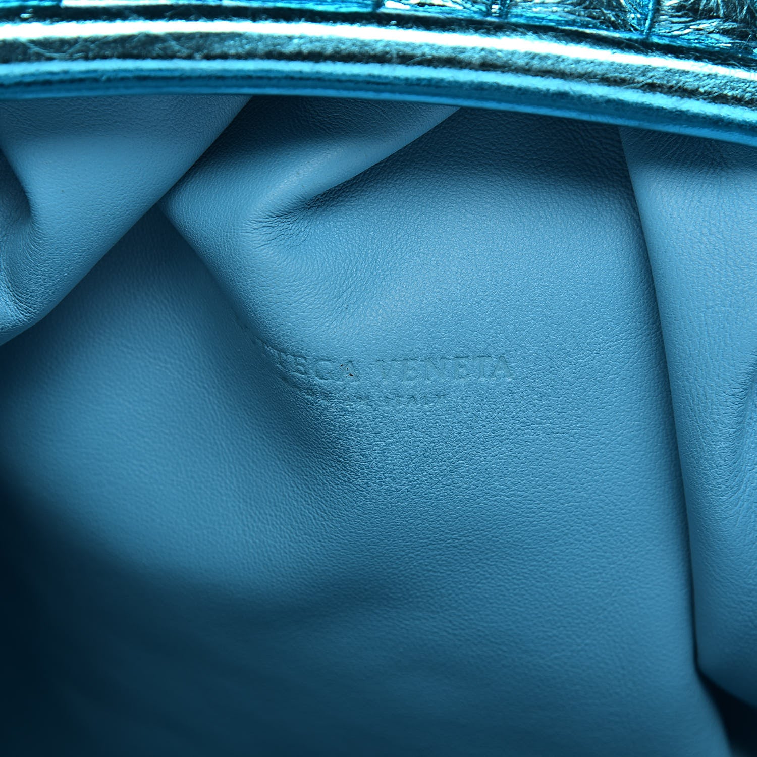 Bottega Veneta Metallic Crinkled Lambskin The Pouch Sky Blue 6 of 10
