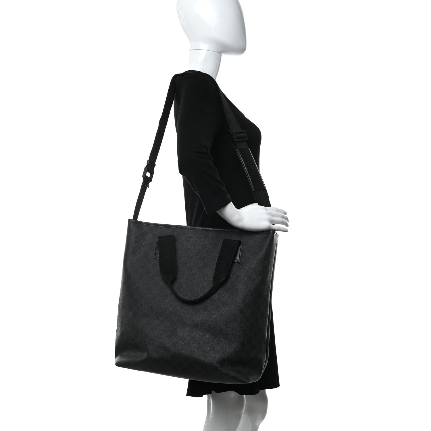 Gucci GG Supreme Monogram Web Handle Vertical Tote Black Grey 2 of 14