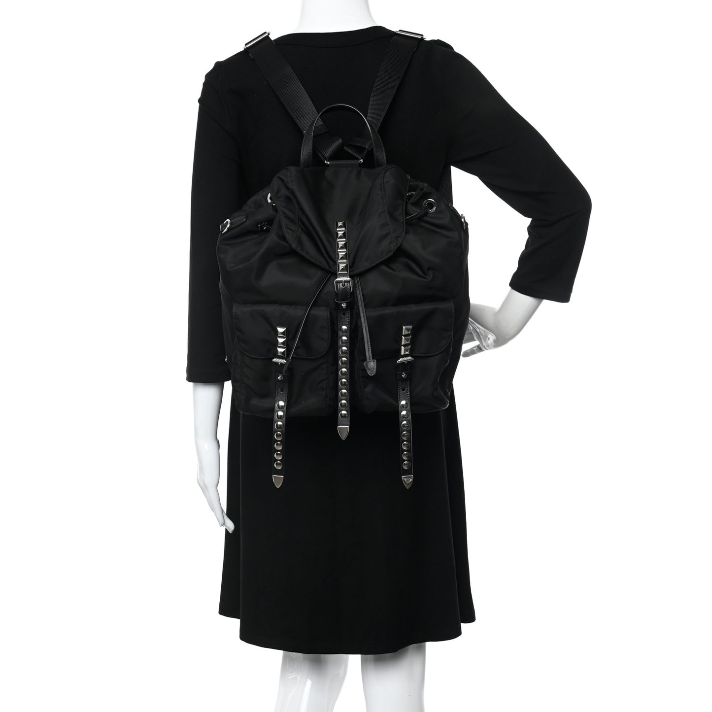 Nylon New Vela Studded Backpack Black
