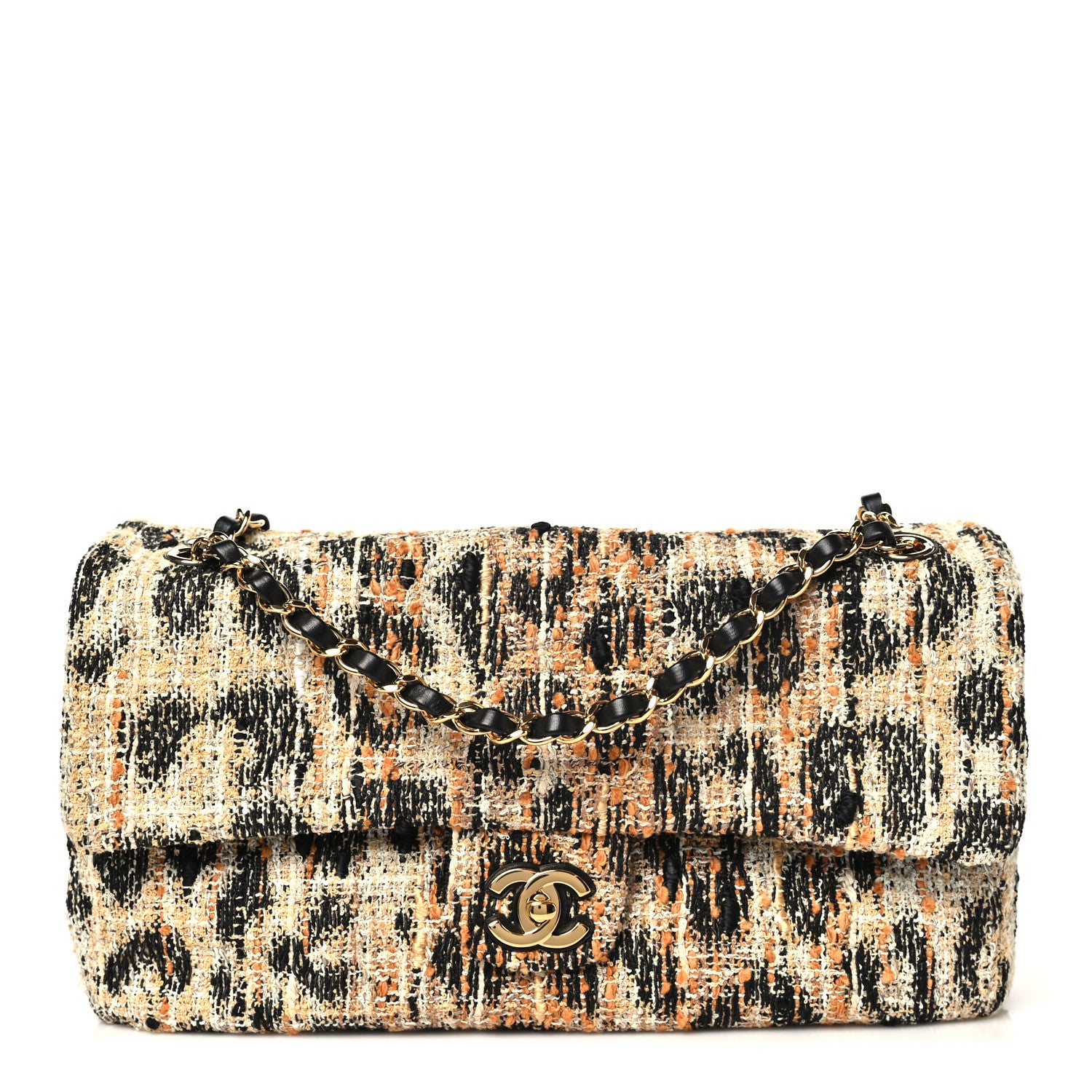 Chanel Tweed Mixed Fibers Leopard Print Small Souplissimo Maxi Flap Brown Black White 1 of 11