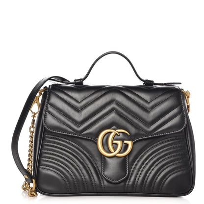 Gucci Calfskin Matelasse Small GG Marmont Top Handle Shoulder Bag Black 1 of 8