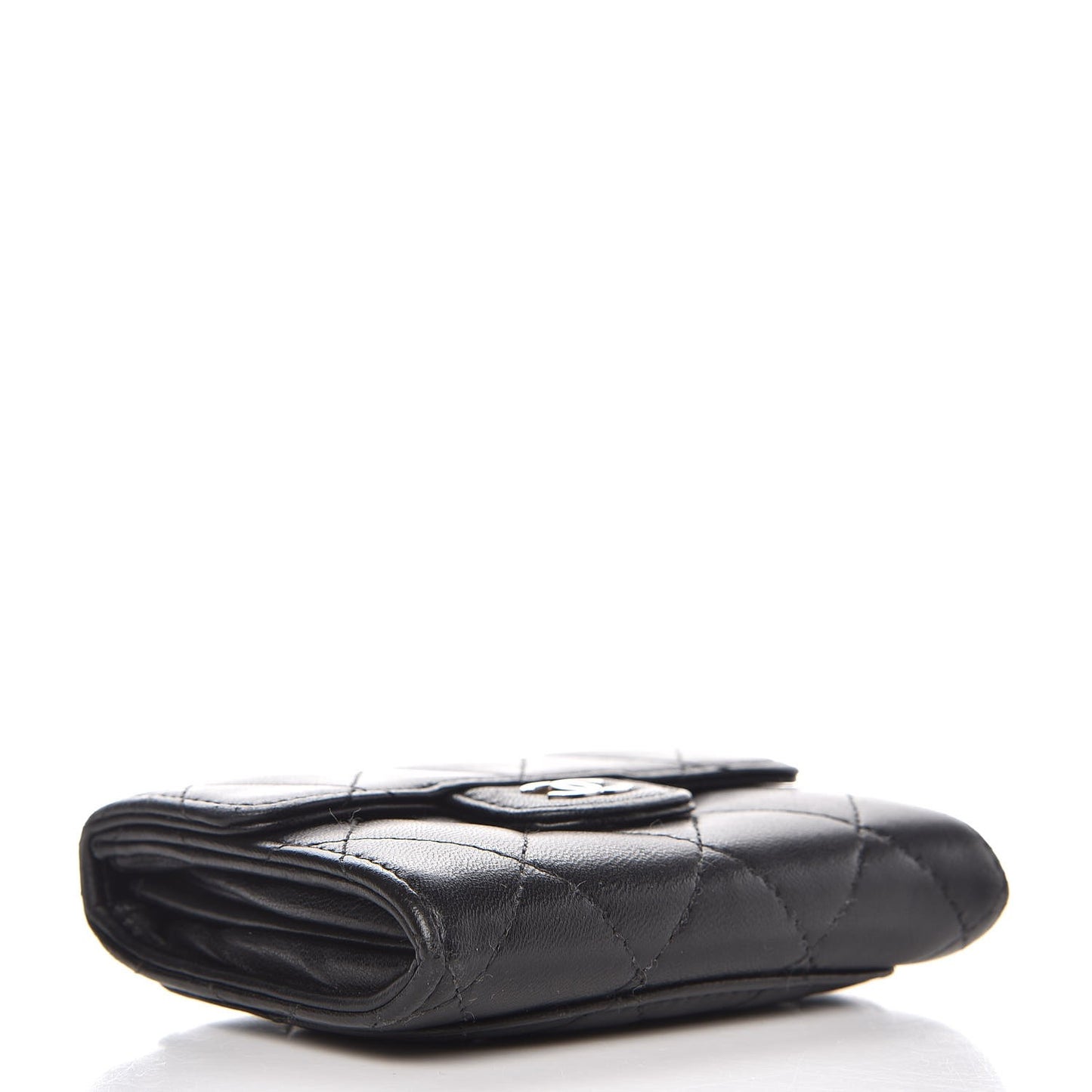 Lambskin Quilted Flap Card Holder Wallet Black