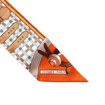 Hermes Silk Les Voitures Nouvelle Twilly Orange Beige Gris 2 of 4