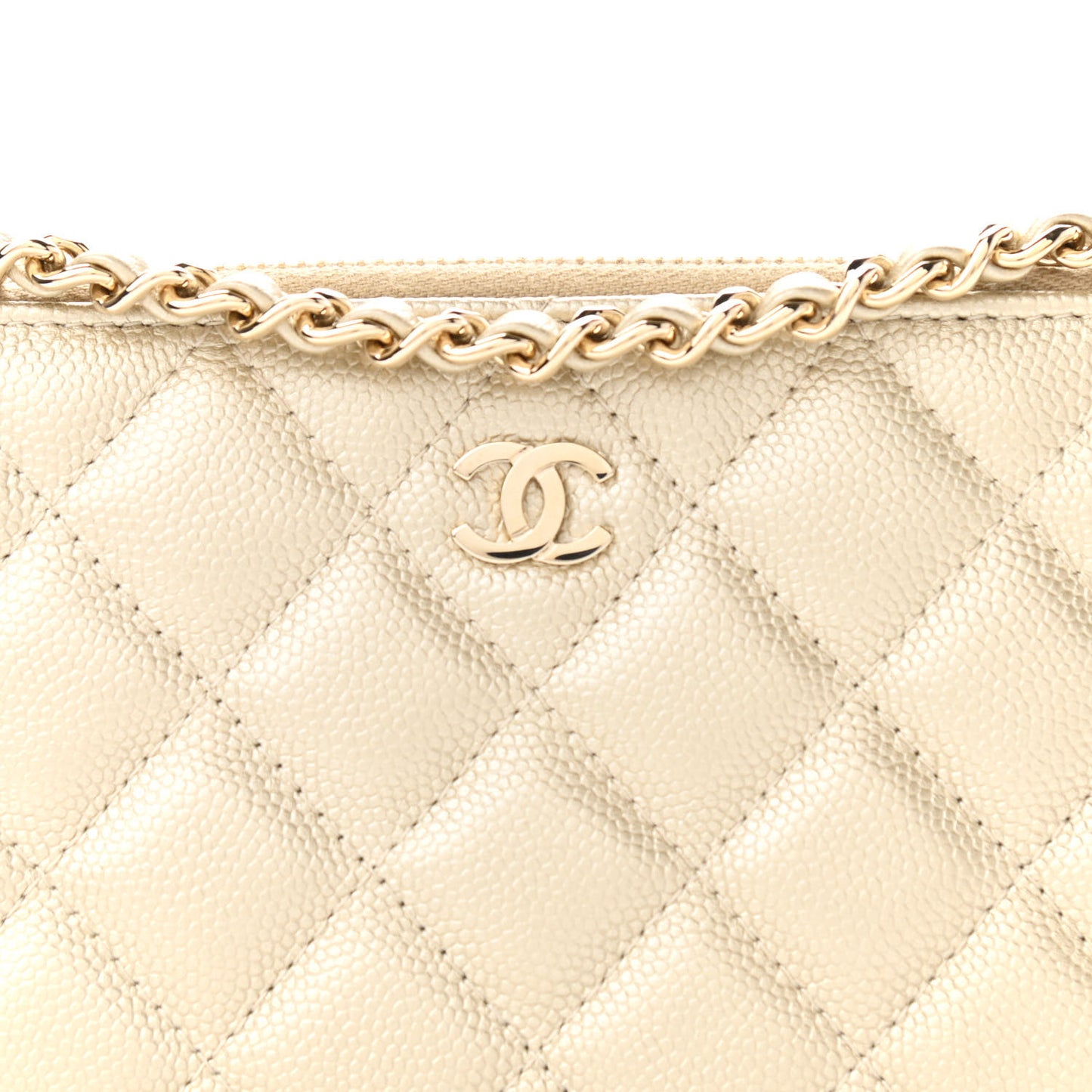 Metallic Caviar Quilted Small Clutch With Chain Gold