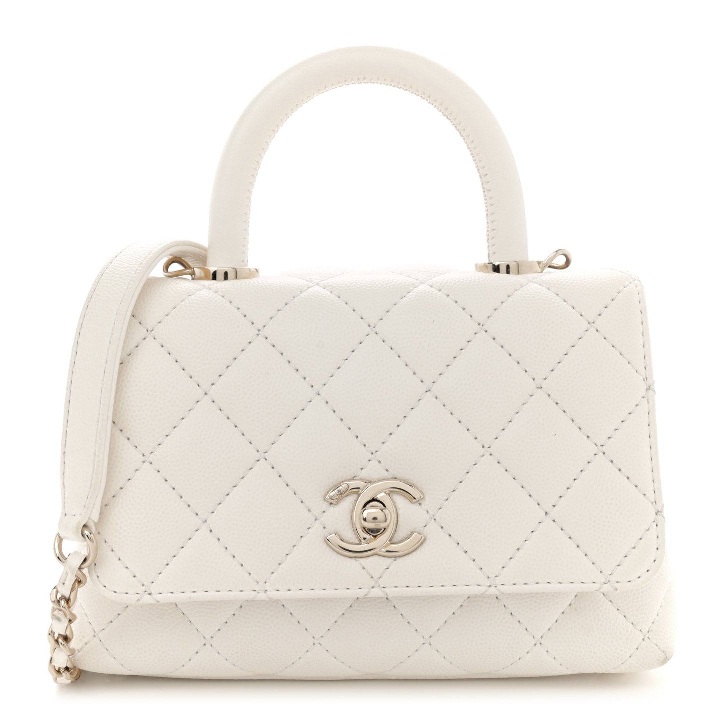 Caviar Quilted Extra Mini Coco Handle Flap White