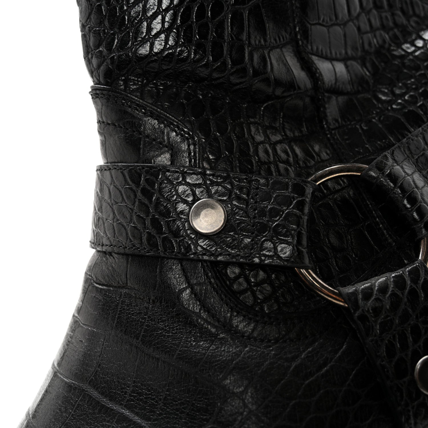 Saint Laurent Calfskin Crocodile Embossed Mens Wyatt Harness Boots 44 Black 9 of 11