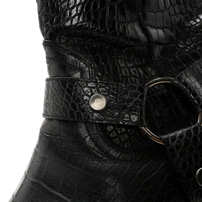 Saint Laurent Calfskin Crocodile Embossed Mens Wyatt Harness Boots 44 Black 9 of 11