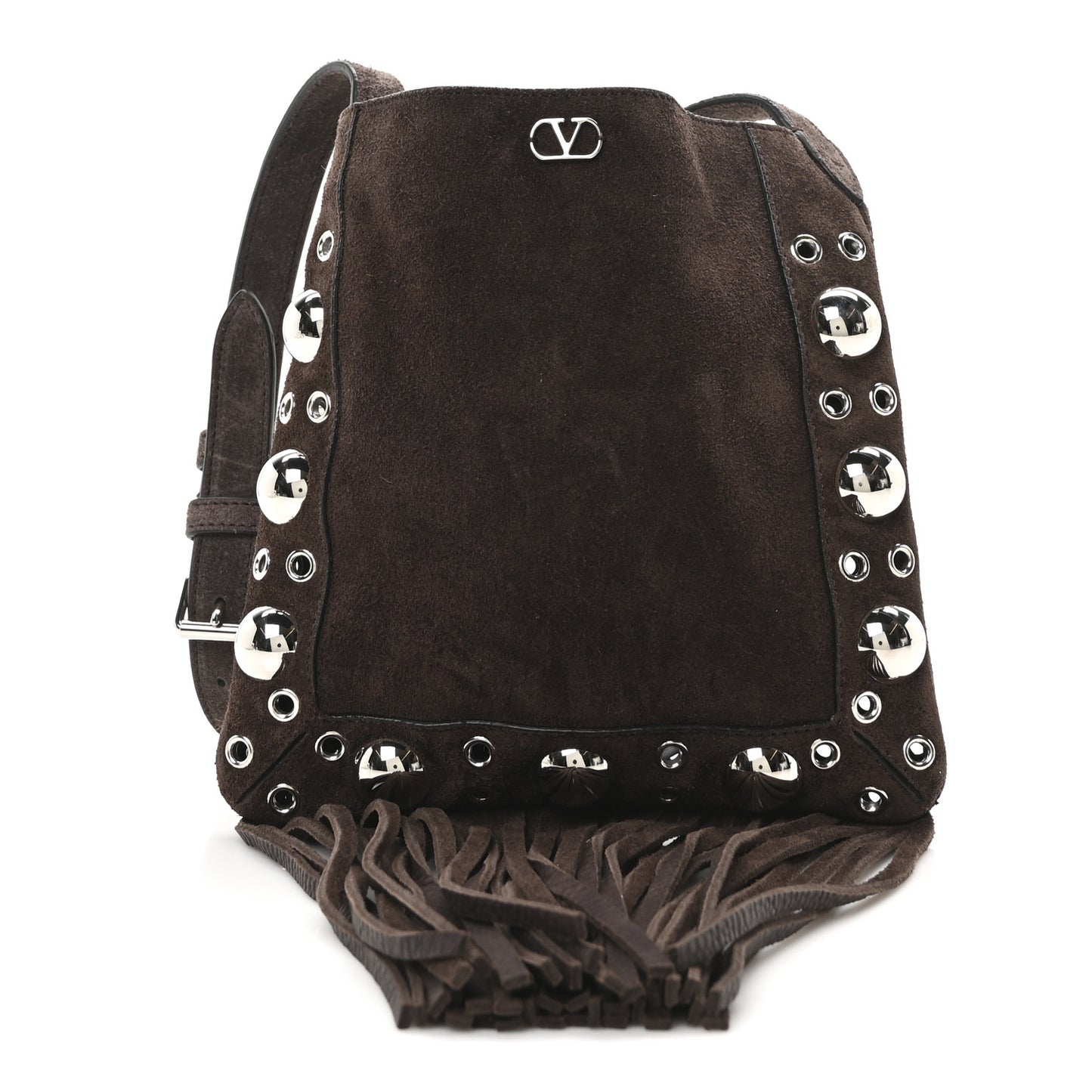 Suede Studded Nellcote Fringe Shoulder Bag Brown